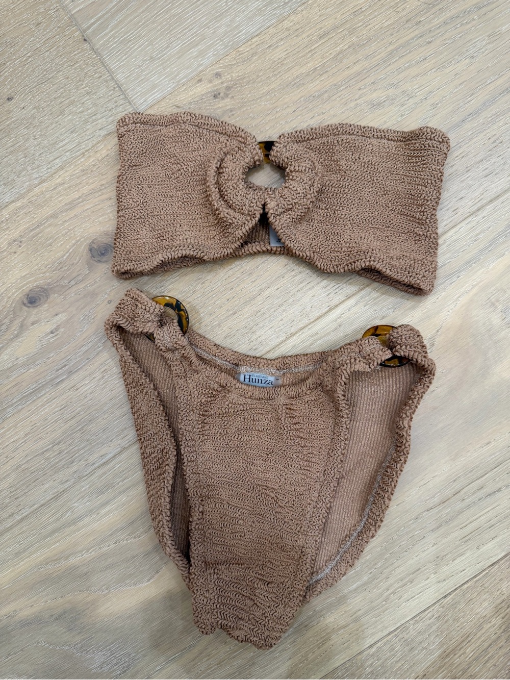 Hunza G Brown Textured Bandeau Bikini Set